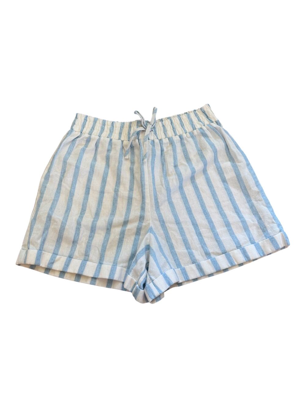 Girls L 12-14 Copper Key Light Blue & White Stripe Paperbag Linen Look Shorts